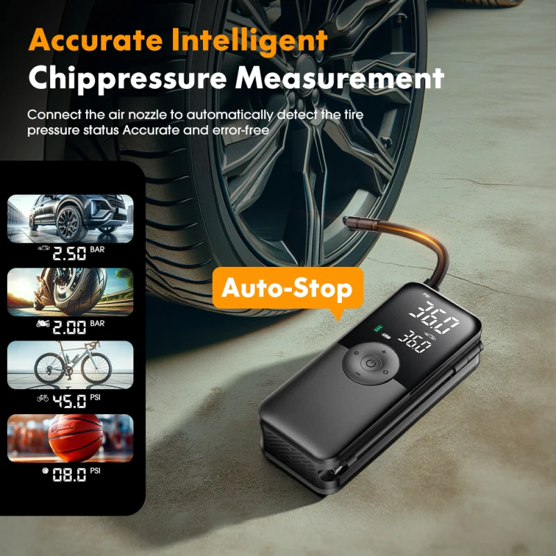 Inflador rápido eléctrico portátil inalámbrico, bomba automática inteligente para neumáticos de coche, luz LED tipo C, herramienta de inflado para tienda de campaña al aire libre recargable
