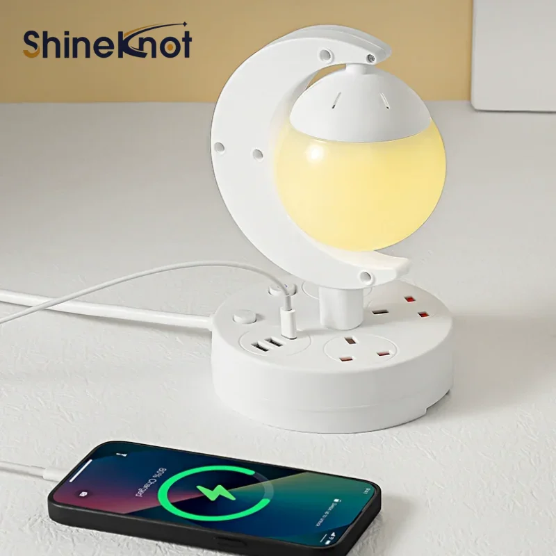 Us Standard Hole Socket Table Lamp With Usb Multifunctional Office And Home Plug Board With Cable Strip Plug Bedside Night Light