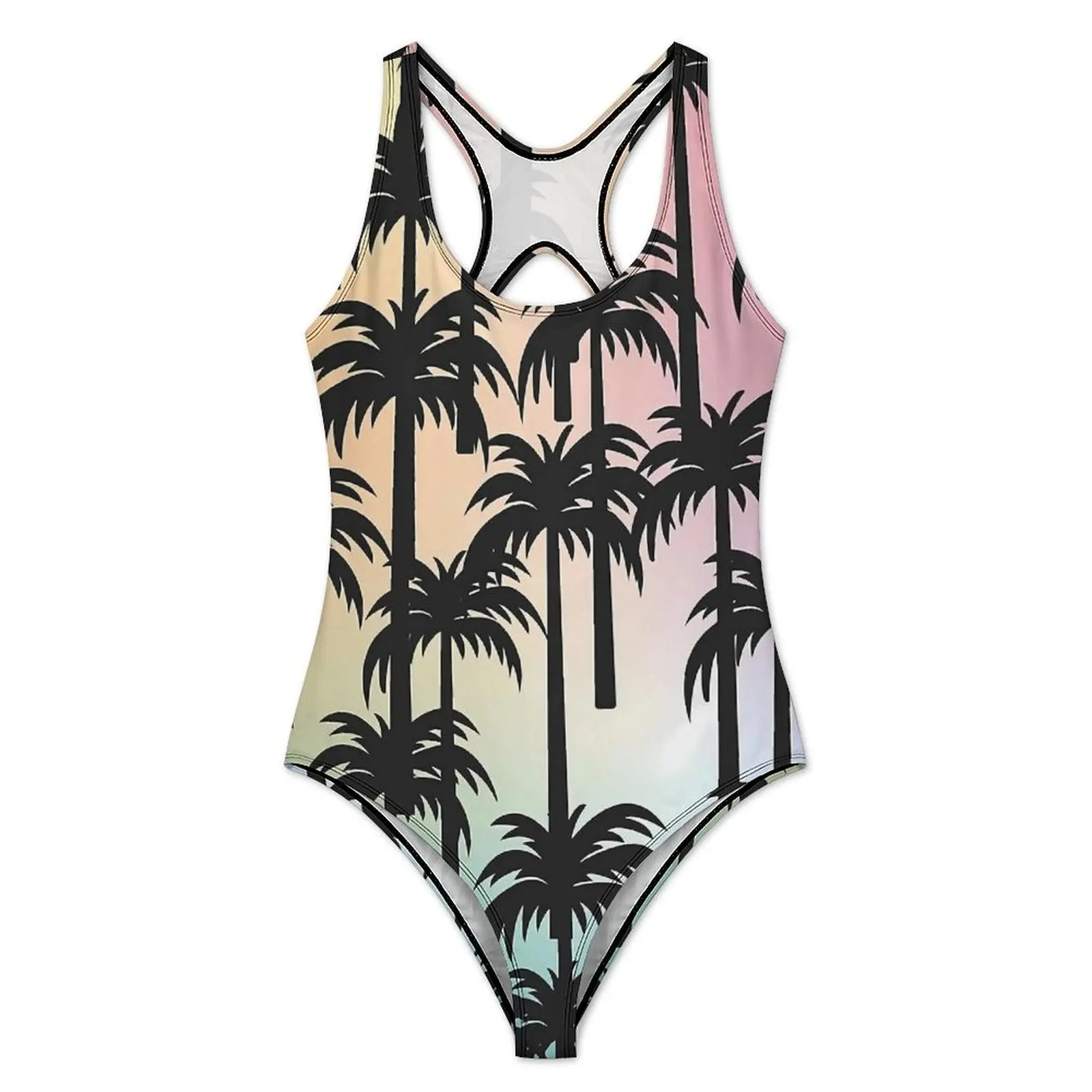 Rainbow Sunset Palm Trees Swimsuit  One-Piece Swimwear Push Up Novelty Bathing Suit Sexy Holiday Pool Graphic Beach Outfits
