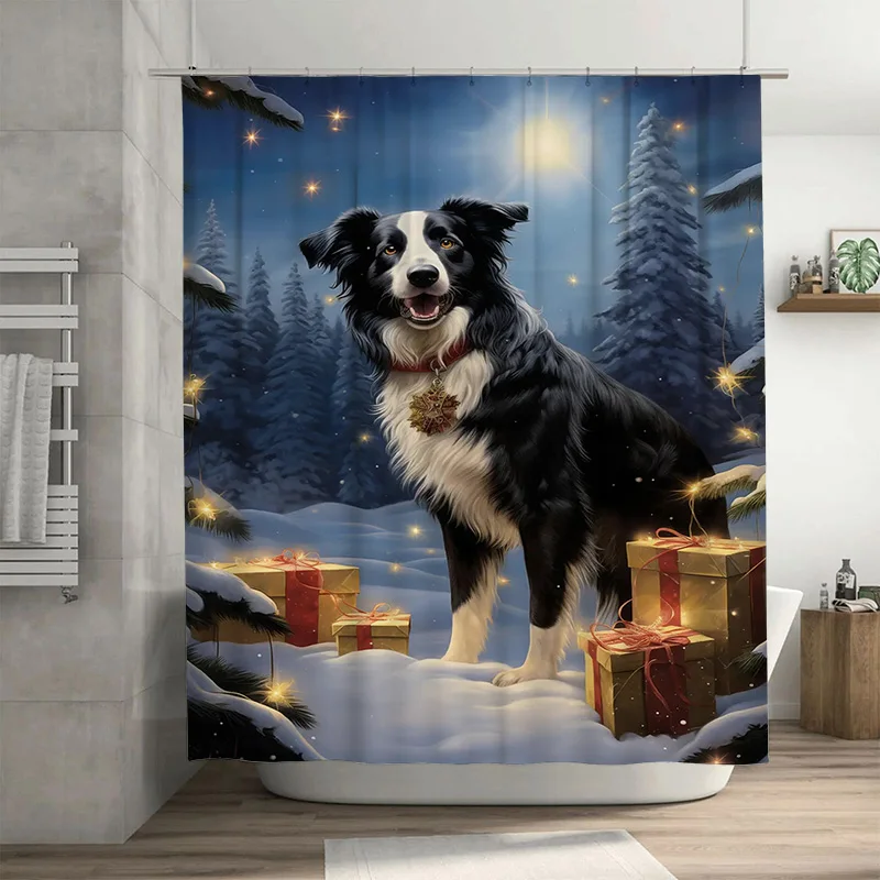 

TuniuAdorable Australian Shepherd Dog Bath Curtain Winter Snow Scene Pet Lover Gift Cozy Shower Curtain Unique Home Decor Festiv