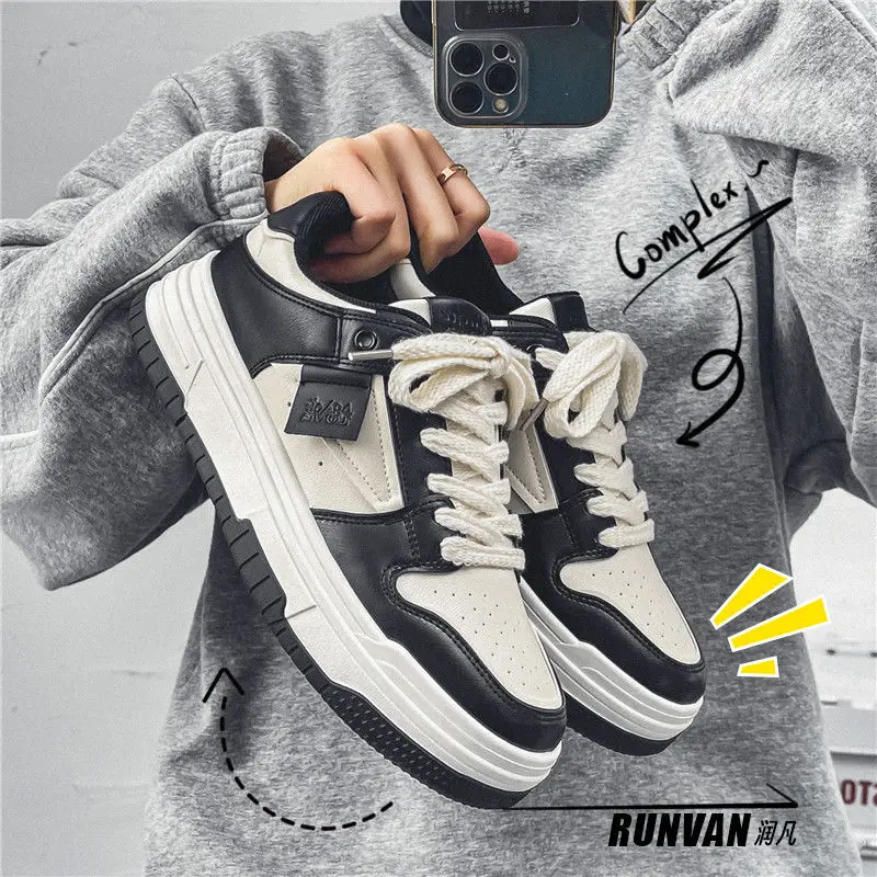 Men's Casual Skate Shoes Trendy Black White Panda Design Ultra-light Thick-sole Board Shoes Fashionable And Unique