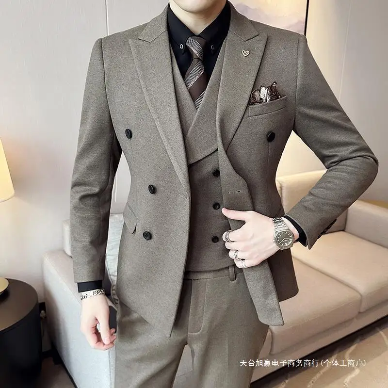 

3-A228 breasted Suit Jacket Men's Autumn and Winter Fashion Casual Handsome British Slim Fit Woolen Suit suit