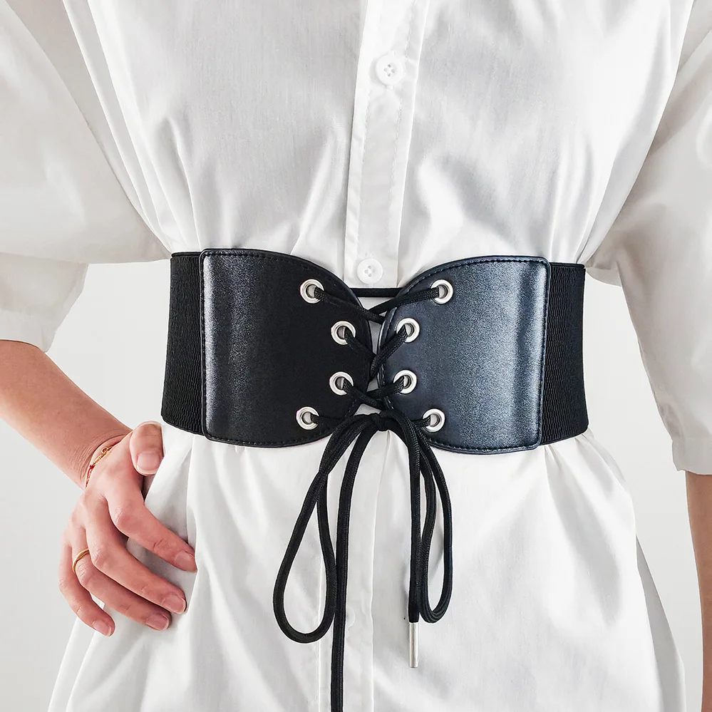 

Wide Waistband Black Paired with Shirt Elastic Waist Belt Cummerbunds Women's Slimming Bow Waist Closure Apparel Accessories