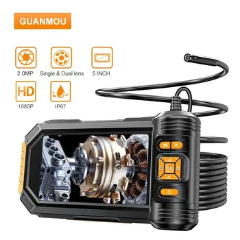 1080P Digital Borescope Inspection Camera 5.5mm Single and Dual Lens Industrial Endoscope with 5 inch LCD Screen 6 LED for Sewer