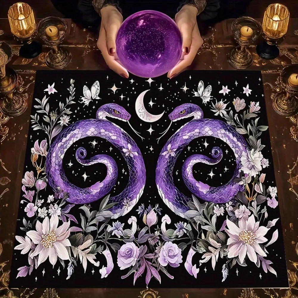 1pc Purple Snake Moon Tarot Tablecloth Multiple Sizes Mystic Print Design Altar Cloth for Tarot Divination Prediction Party