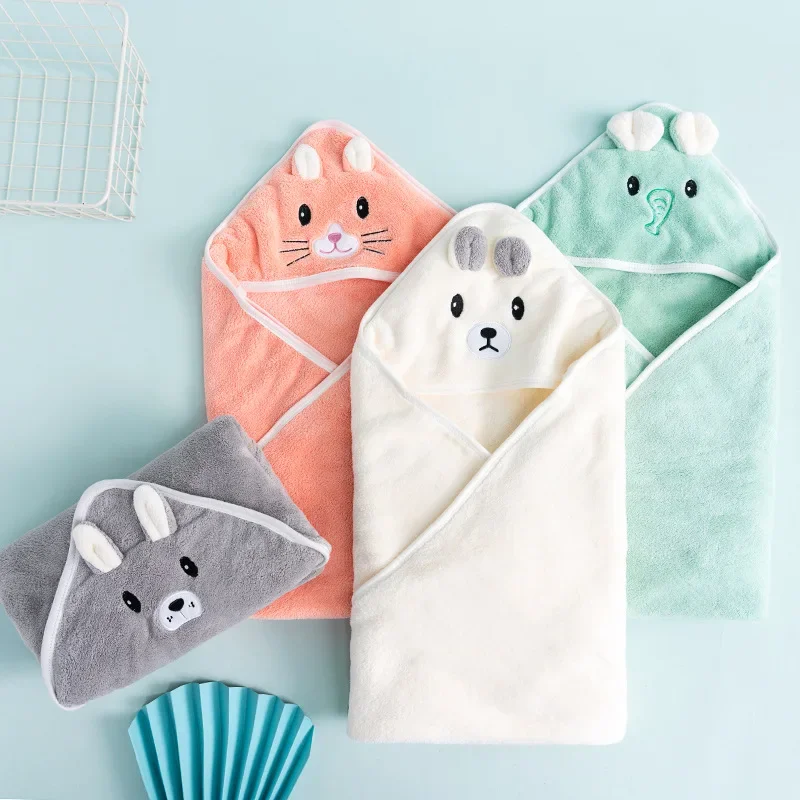 Baby Bath Towel Newborn with Hood Cartoon Coral Fleece Infant Towels Blanket Newborn  Infant Babys Stuff