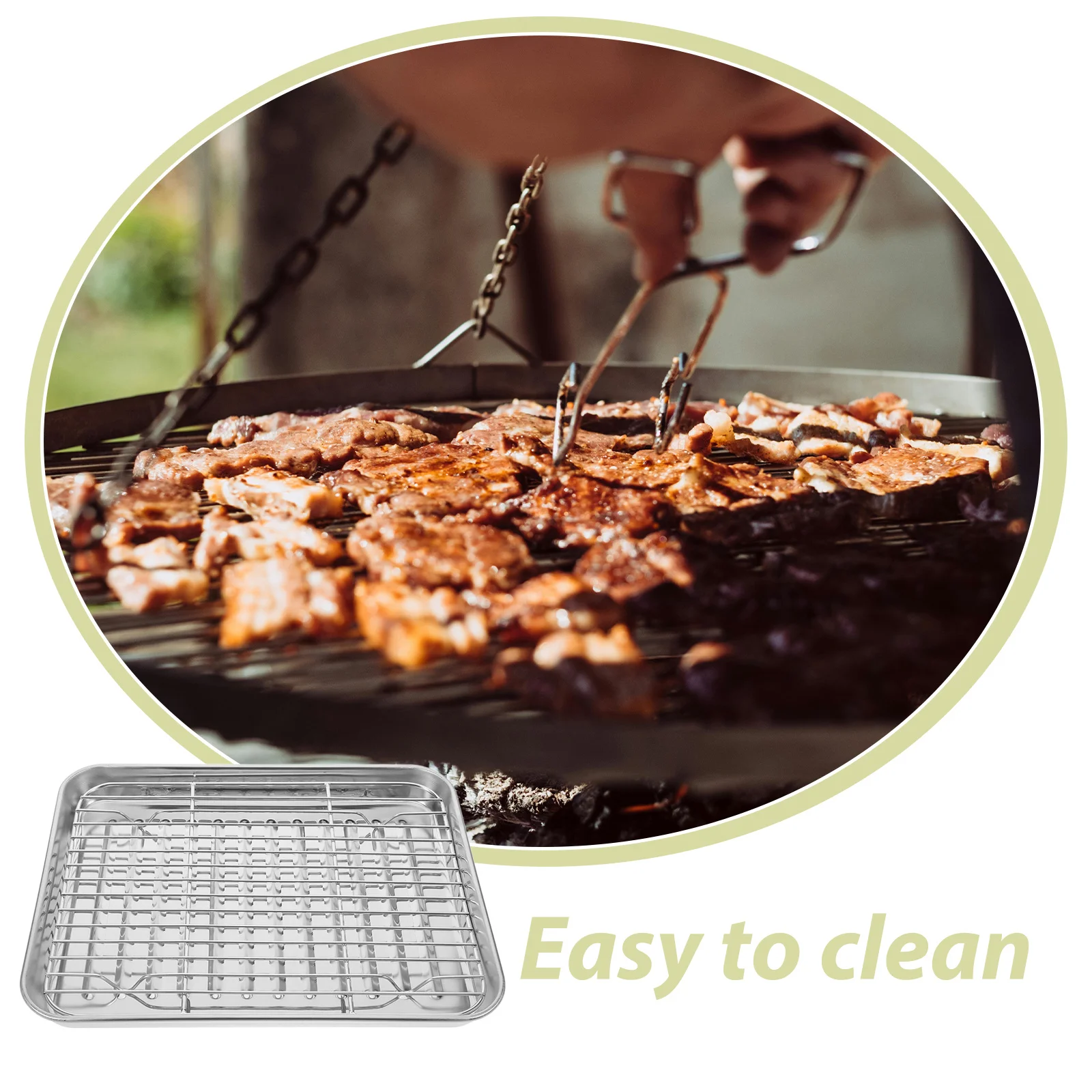 

1 set 1 Set Stainless Steel Roasting Tray With Wire Rack Baking Pan For Oil Draining Fried Food Serving Kitchen Use Baking Sheet
