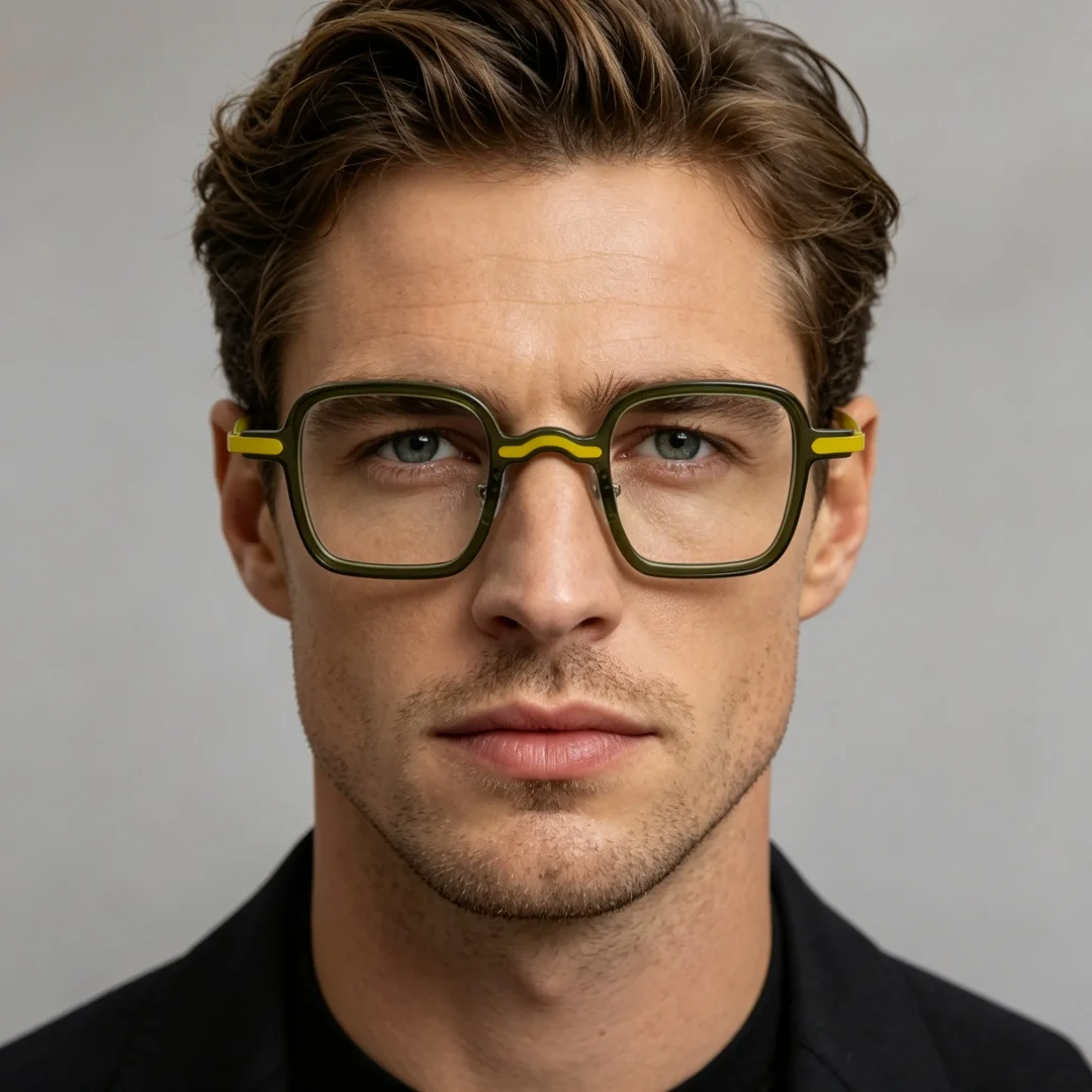 BETSION Trendy Square Acetate Reading Glasses Men Women Fashion Retro Lightweight Myopia Spectacles Contrast Color Prescription