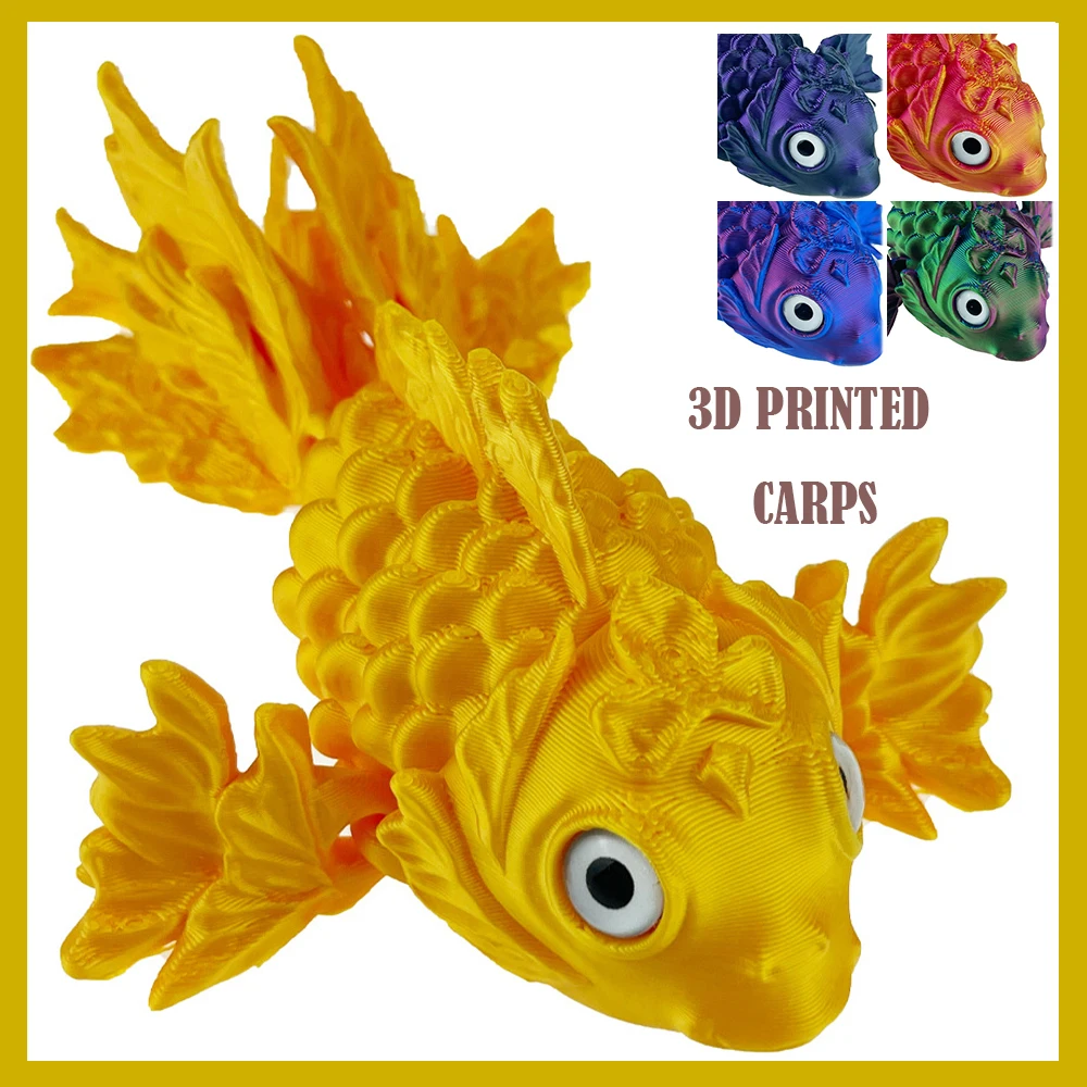 3D Impresso Peixe Carpas Modelo Brinquedos, Estatuetas de Animais, Brinquedos Infantis, Configuração Fishbowl, Ornamento de Mesa Decorativo, Novidade Presentes para Meninos