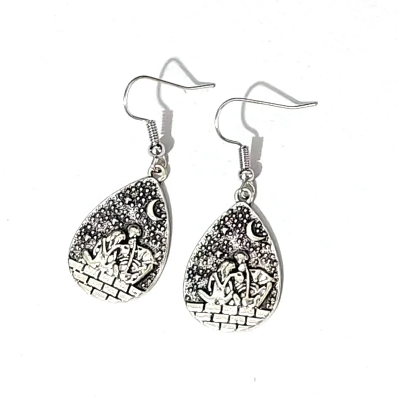 Skeleton Couple Moon Star Teardrop Gothic Eternal Love Jewelry Earring For Couple Men Women