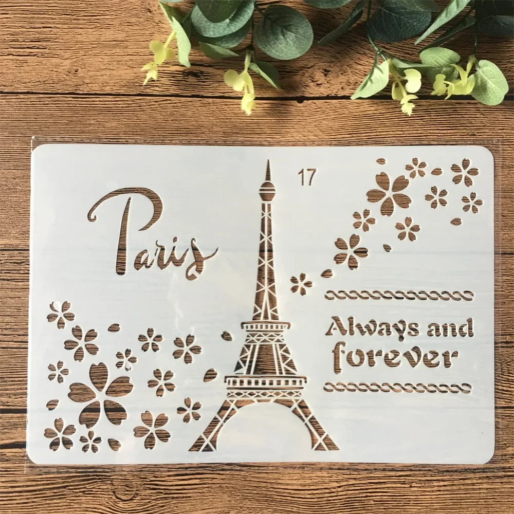 Imagem -04 - Conjunto 26cm Paris Torre Viagem Artesanato Faça Você Mesmo Camadas Estênceis Pintura Scrapbooking Carimbo Gravação Álbum Modelo de Cartão de Papel Peças