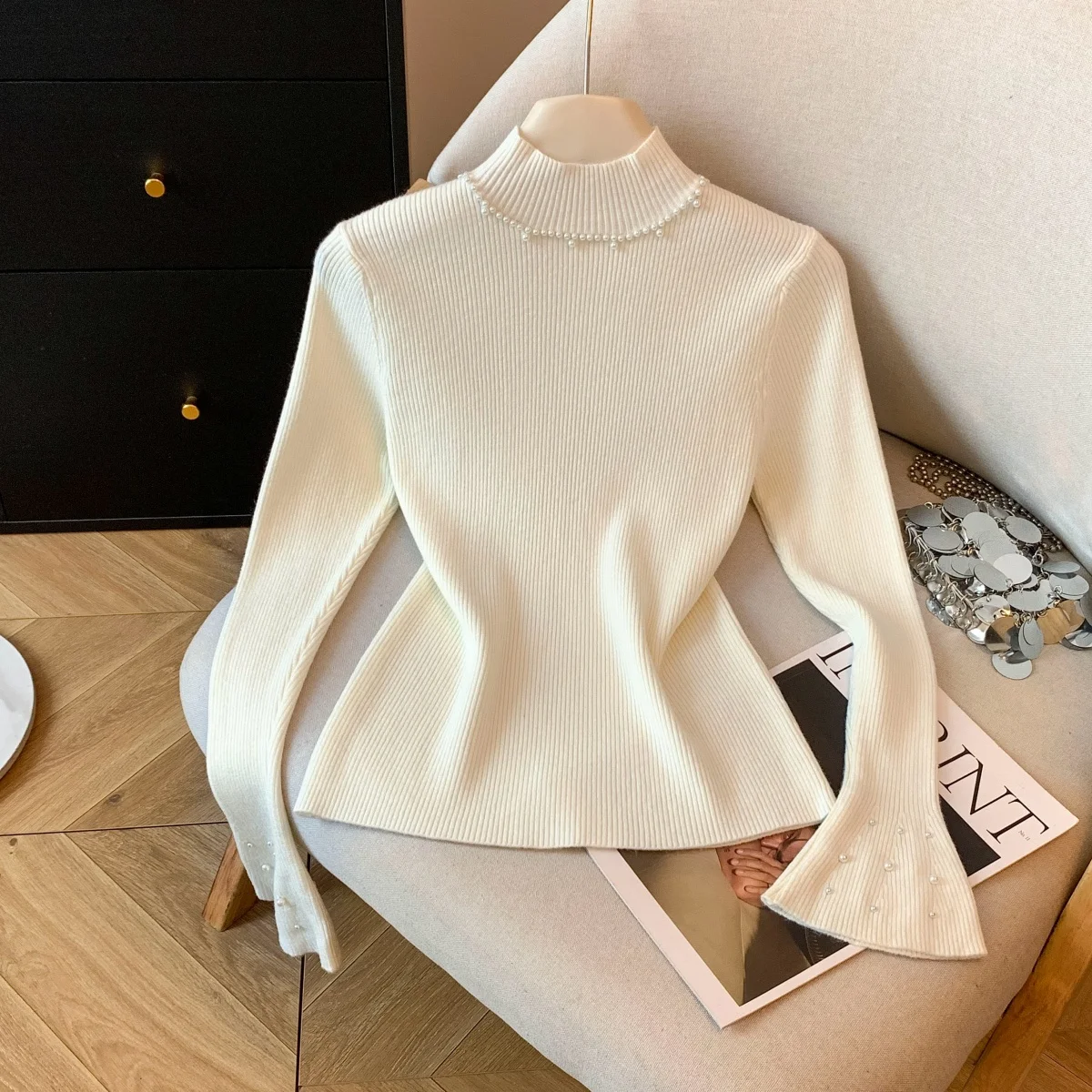 ملابس داخلية نسائية من Ele بقصة ضيقة وقاعدة محبوكة irt Winter Bell Sve ملابس داخلية عالية الجودة مطرزة بالخرز عالي الجودة...