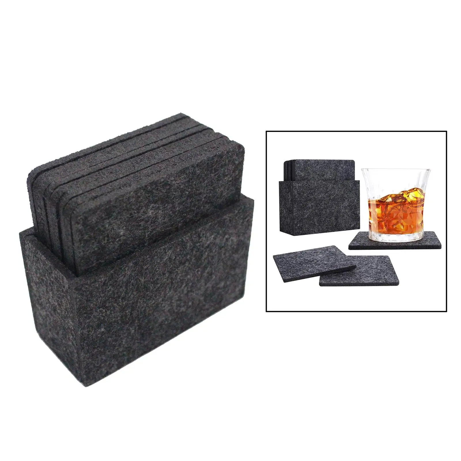 2x8pcs Coaster Cup Mat Pad Insulated Placements Dark Gray Square