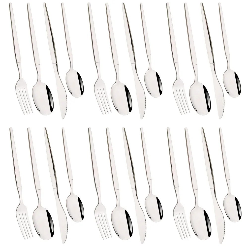

24Pcs Mirror Dinnerware Set Stainless Steel Cutlery Set Knife Fork Coffee Spoon Flatware Set Western Home Kitchen Tableware Set