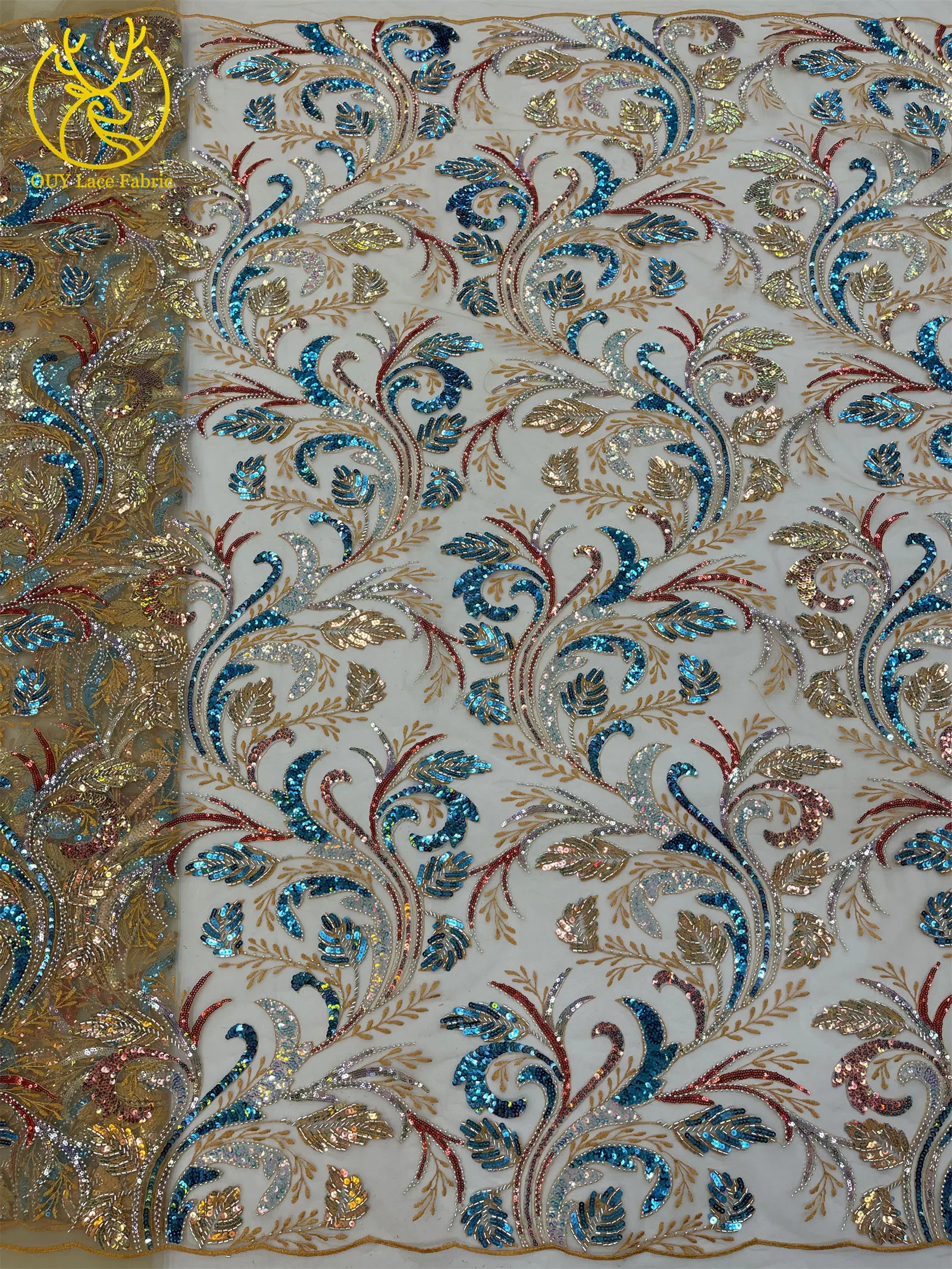Luxuriöser Goldener Afrikanischer Perlen-Pailletten-Spitzenstoff 2026 Eleganter Französischer Stickerei-Tüllspitzenstoff Nigerianisches Party-Hochzeitskleid – Detail 12