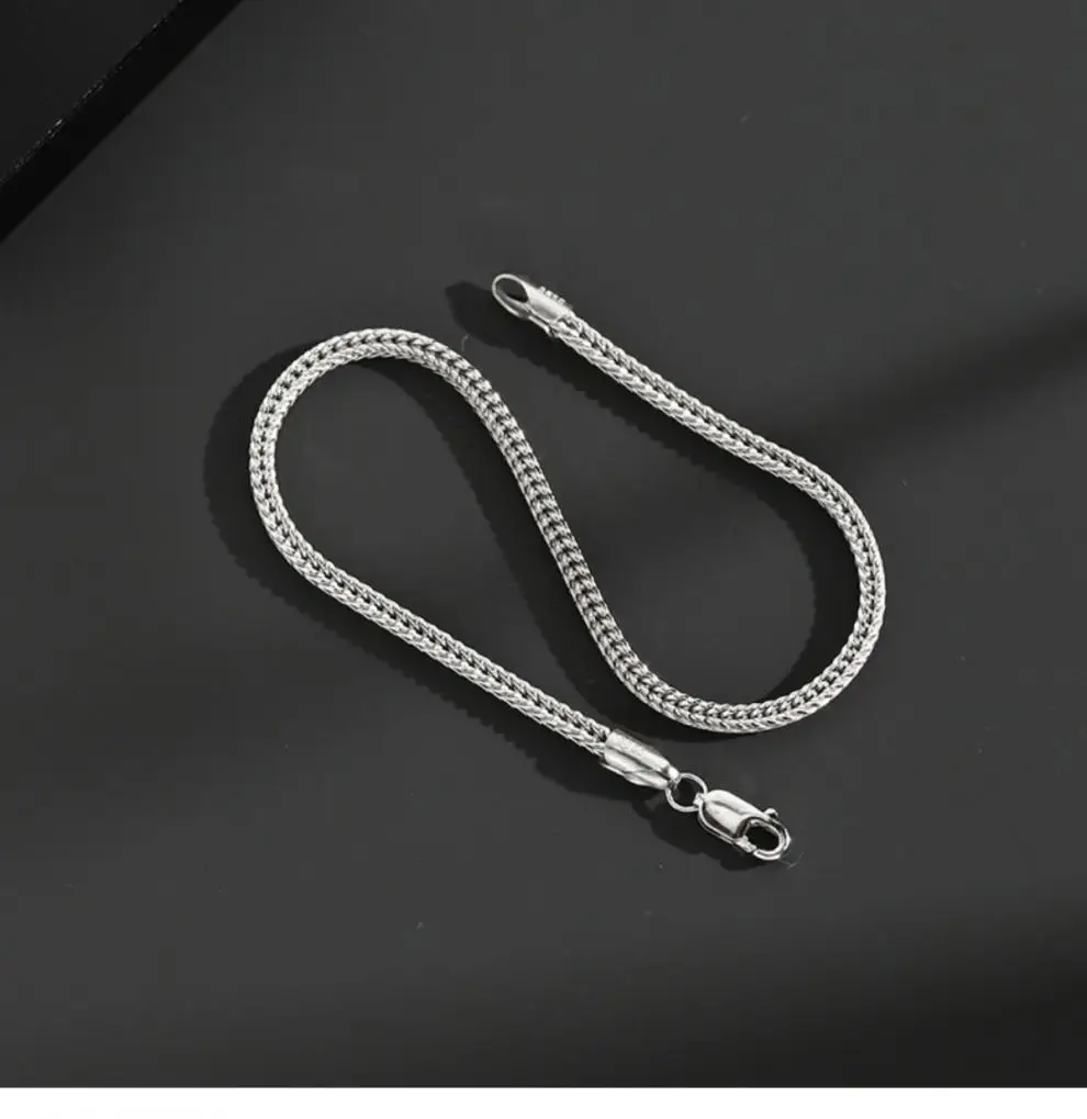 2mm Stainless Steel Silver Color Men Bracelet Simple Metal Braided Foxtail Chain Bracelet For Women Retro Jewelry Gift