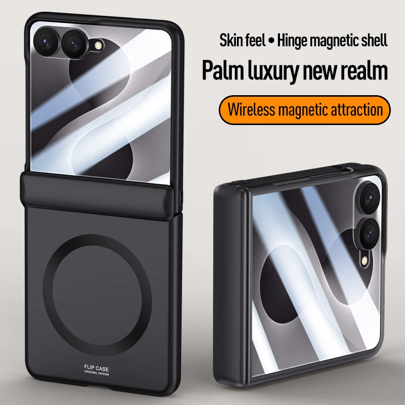 For Samsung Galaxy Z Flip 8 Case Skin-Friendly Matte Folding Hinge Magnetic Wireless Charging With Tempered Film Shockproof Case