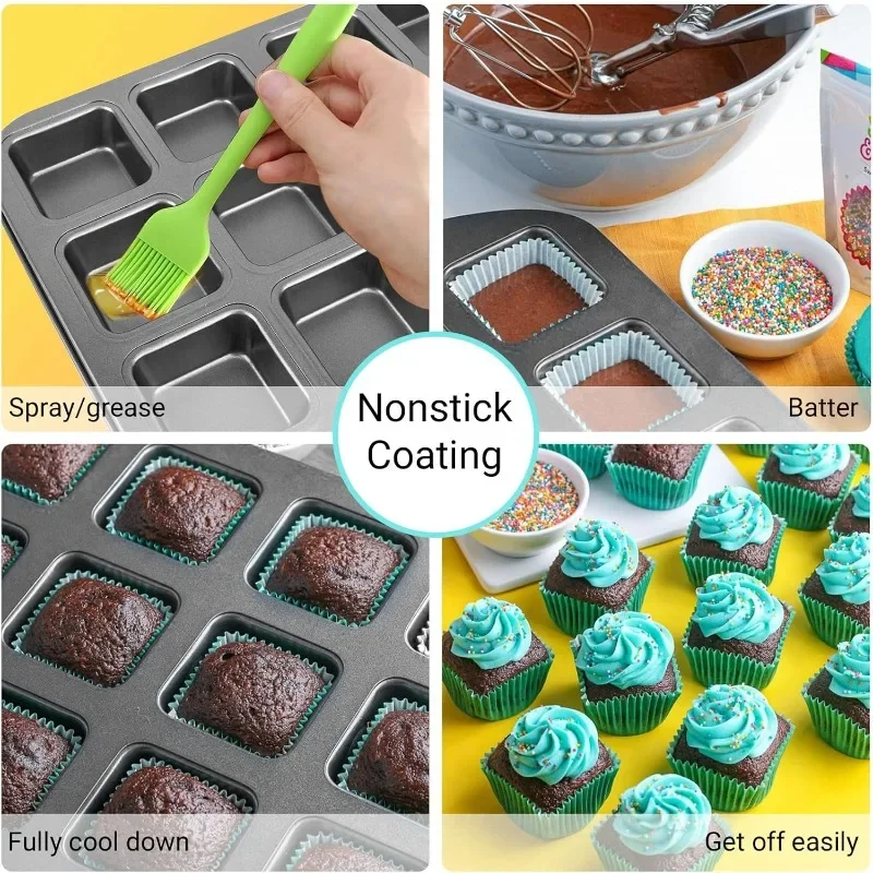 Brownie Pan with Dividers Square Cupcake Brownie Pans Mini Cake Non Stick Baking Carbon Steel Bread Mold for Cookie Oven