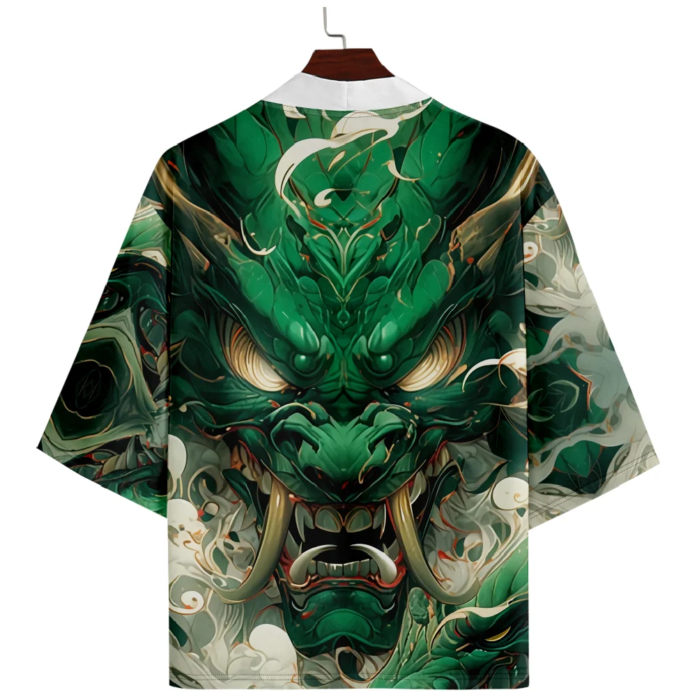 سترة كيمونو يابانية مطبوعة على شكل شيطان للنساء والرجال سترة يوكاتا هاوري كبيرة الحجم ملابس الشارع الشهير مقاس كبير #3