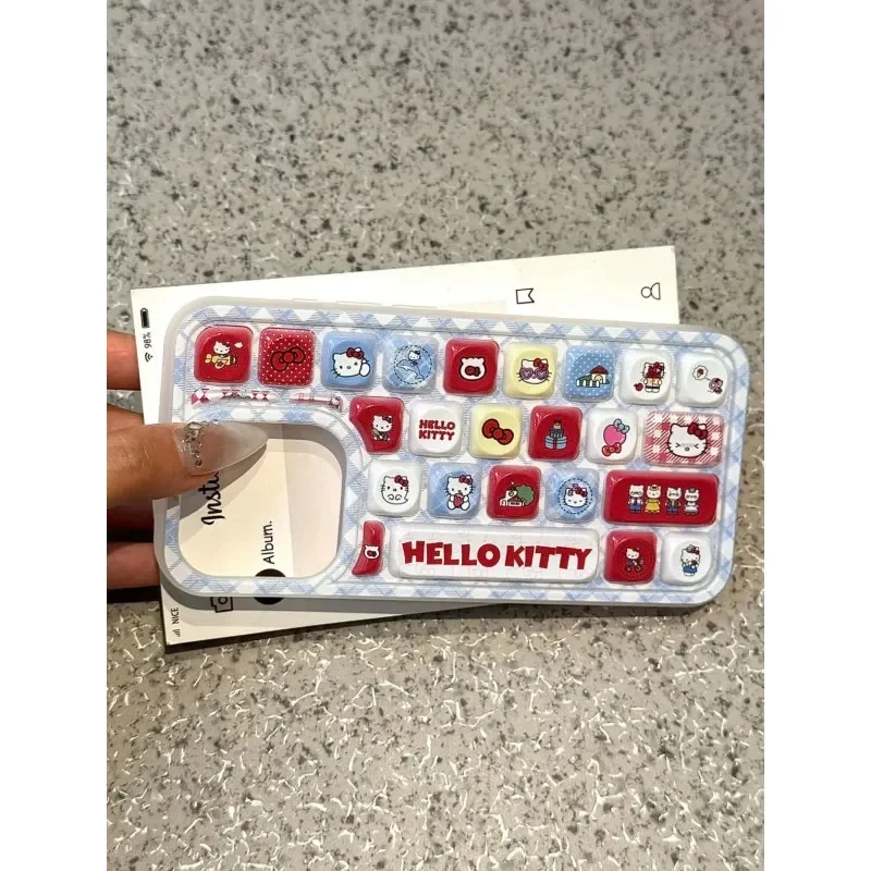

Kawaii cartoon Blue grid pattern Hello Kitty 3D keyboard Suitable for iphone 15PROMAX 14 13 12 16pro Fully enclosed soft shell