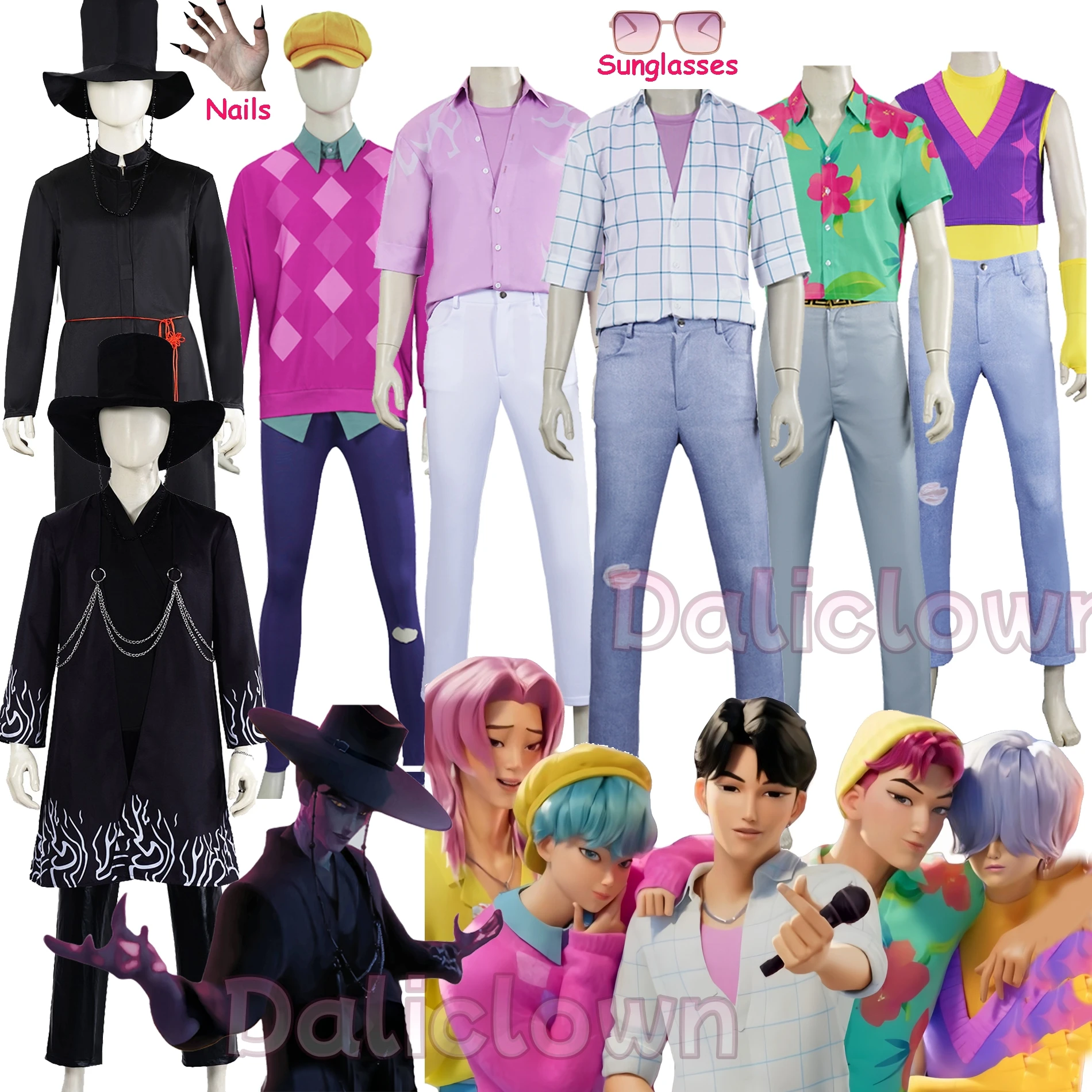 Взрослые дети Demon Hunter Saja Boys Jinu Baby Abby Mystery Аниме Косплей Костюм Парик Рубашка Kpop Сценический наряд на Хэллоуин Одежда для мужчин