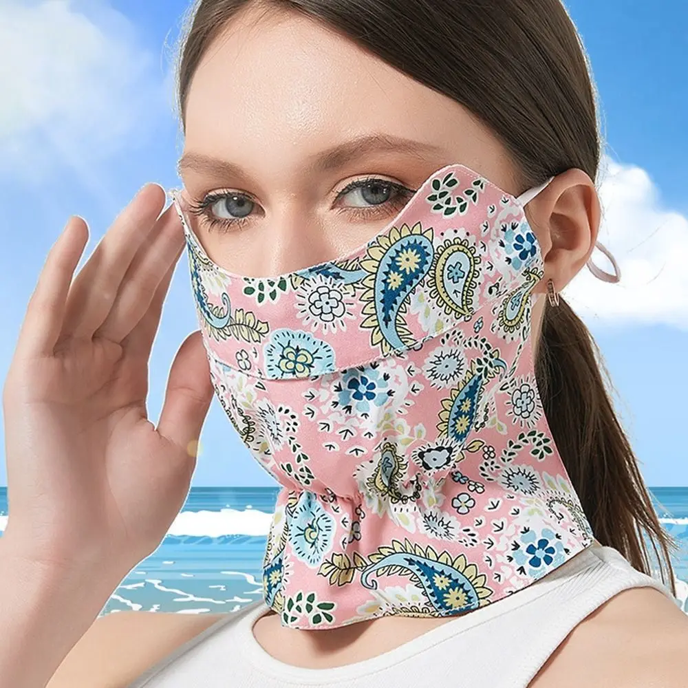 Thin UV Protection Summer Sunscreen Mask Cashew Neck Sunshade Ice Silk Face Cover Eye Protection Print Neck Wrap Driving