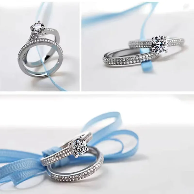 1 par de anillos de boda vintage Halo de plata de ley 925 para mujer, regalo de aniversario, joyería, venta al por mayor