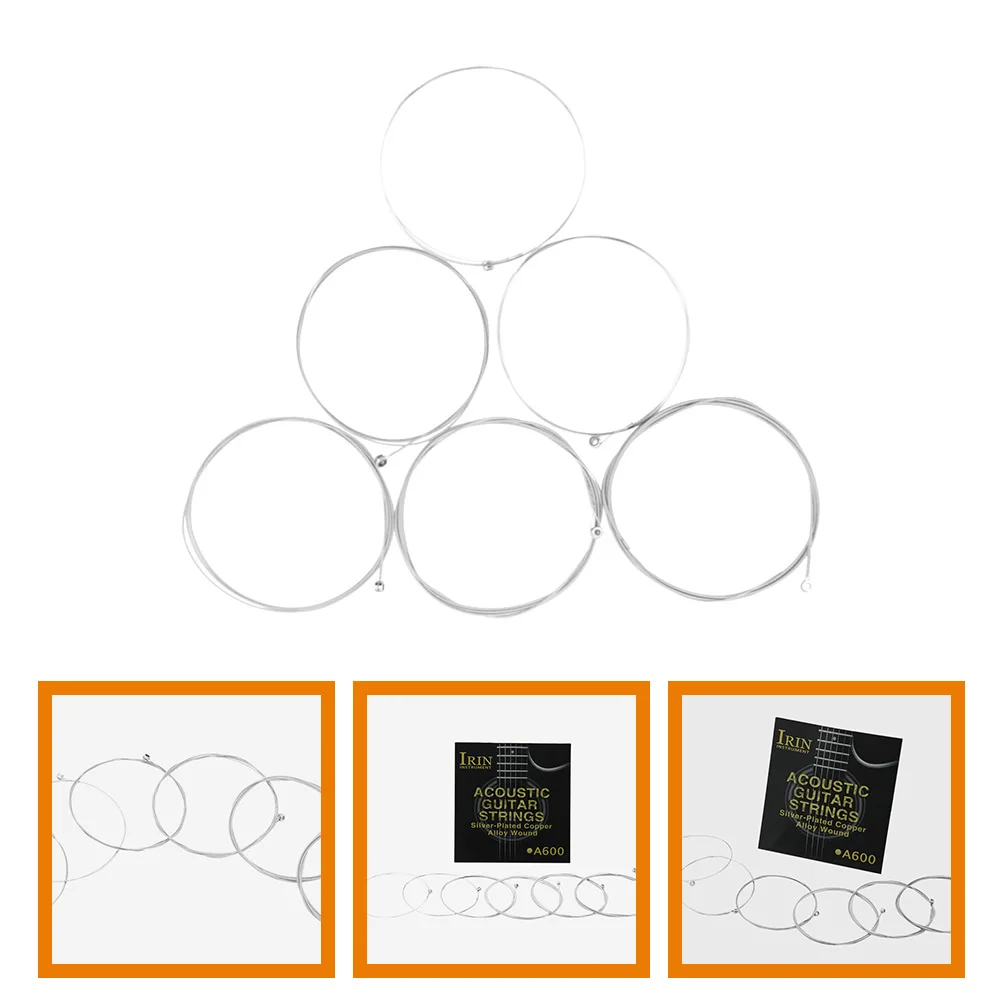 

6Pcs Steel Core Acoustic Guitar Replacement Strings Durable Metal Acoustic Strings for Folk Bass Guitar Accessories
