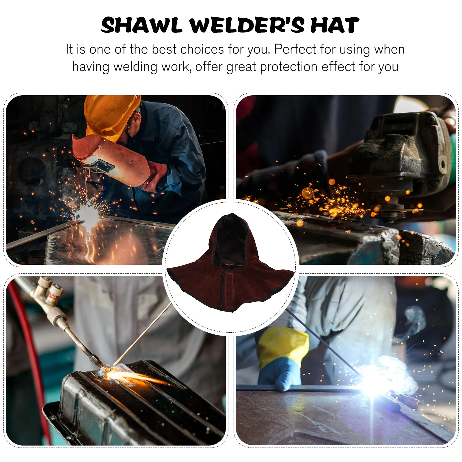 

1pcs Welding Hood Cowhide Flame Resistant Suede Cap with Neck Drape for Men Women Safety Long Use Durability Professional