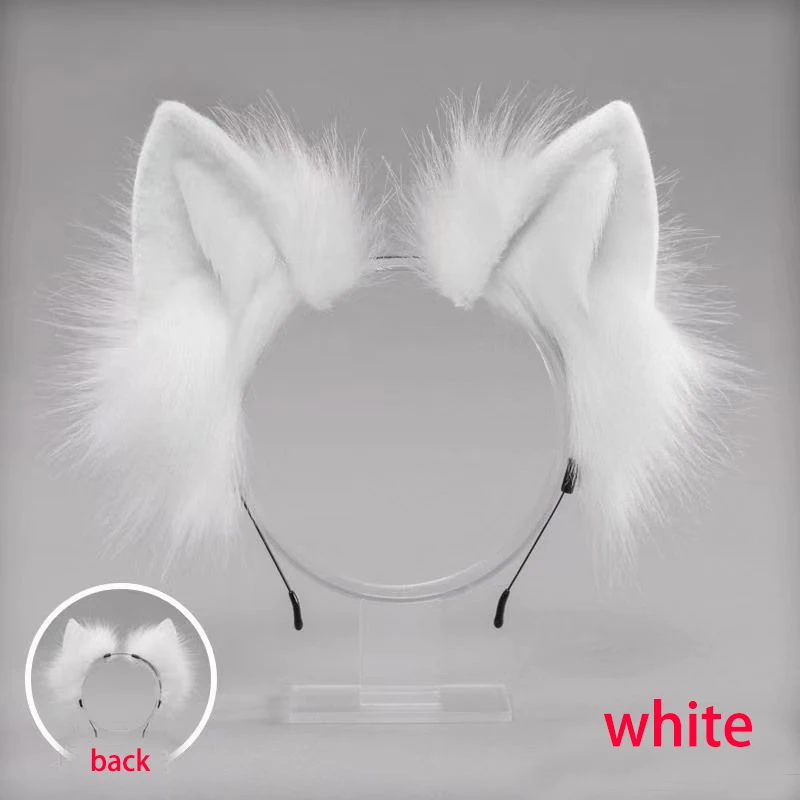 Bandeau Oreilles de Renard en Peluche Blanche, Oreille de Chat Douce, Bandeau Cosplay, Fait à la Main