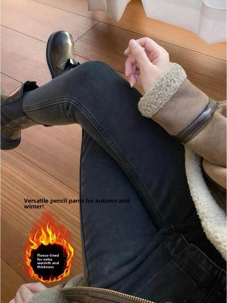 

Elastic Denim Slimming Pants Women's Autumn Winter New Sle plus Size Bootcut High Waist Versatile Slimming Cigarette Pants