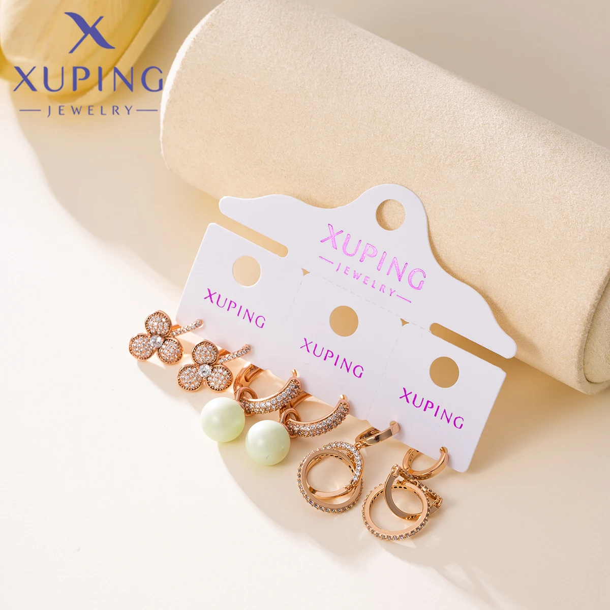 Xuping jóias promoção elegante rosa ouro cor brincos de argola de cristal para mulheres meninas presente de festa r480
