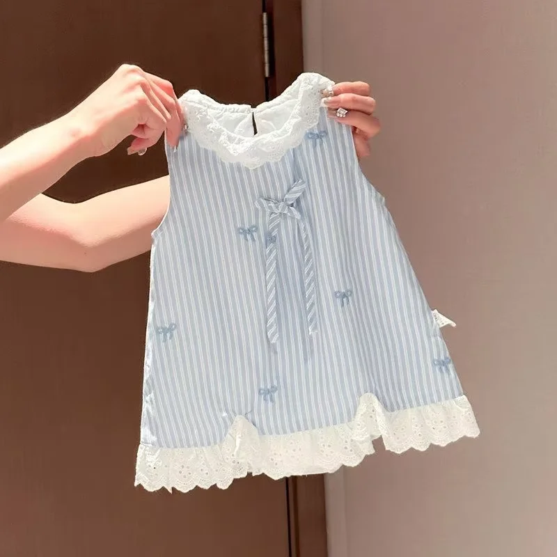 Toddler Girls Summer Dress New Fashion Kids Striped Ruffle Sleeveless Princess Vest Dress Children Clothing 66-110CM