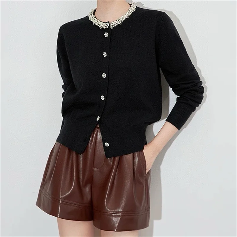 

Cardigan for women New elastic knitted slim fit long sleeves for autumn 2025 wool blend Women's sweater y2k Knitwear thin coat