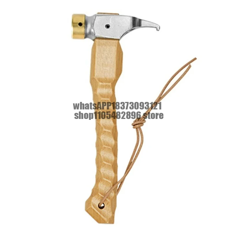 Ground Nail Hammer Multifunctional Camp Canopy Pegs Puller Extractor Beech Handle with Lanyard for Mountaineering Hiking