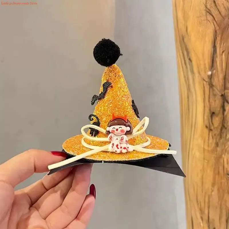 F92D Halloween Lace Ribbon Headdress Hair Clip Glitter Cartoon Pumpkin Strong Hold Catch Hair Clip Hair Styling Tool