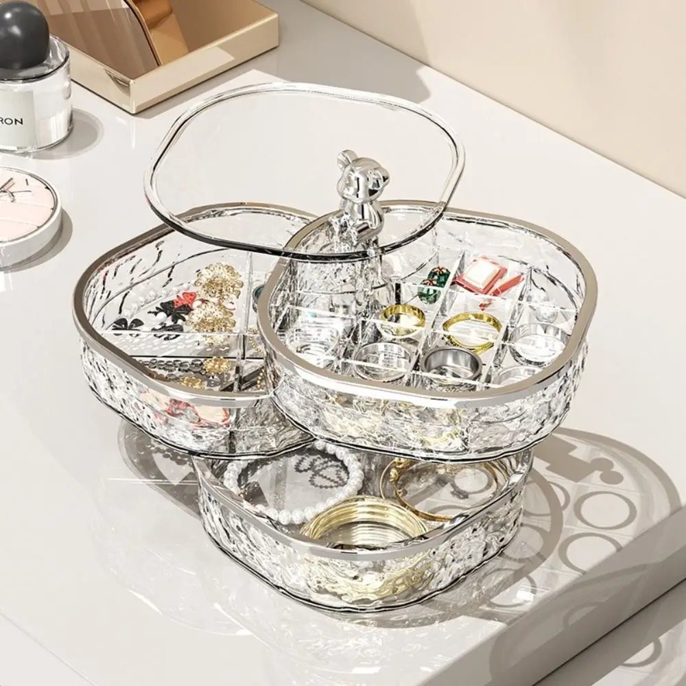 3-layer Bracelet Earring Jewelry Box INS Clear Makeup Storage Rack Rotating Partition Necklace Storage Box Home Decoration