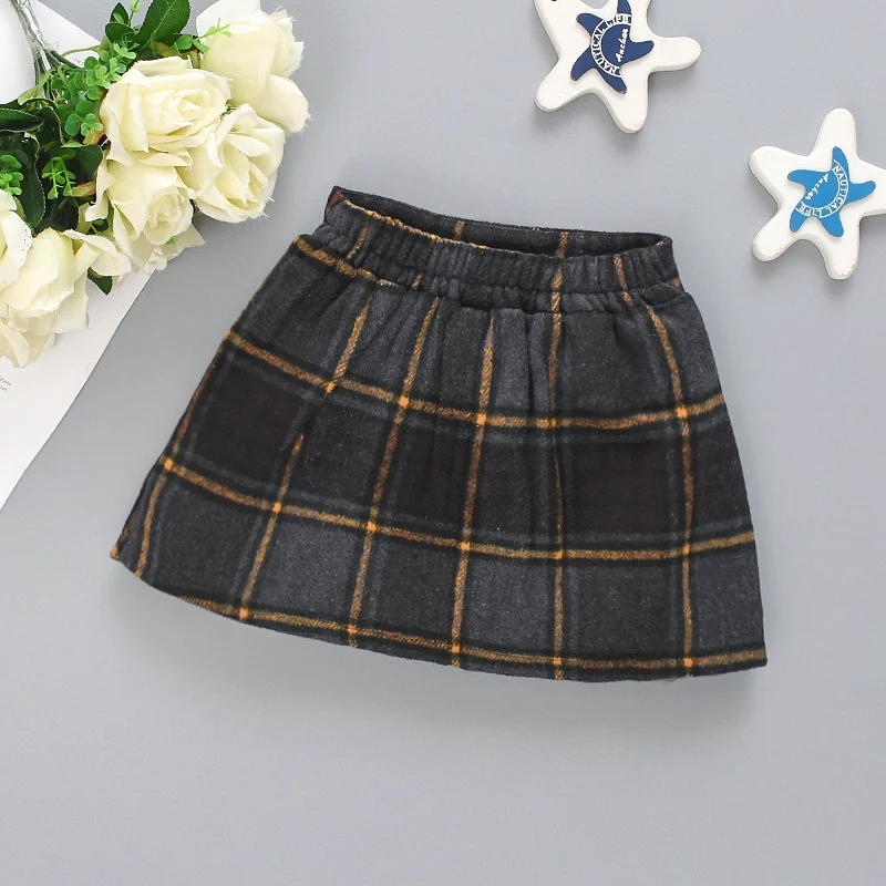 Spring And Autumn Style Girls\' British Style Woolen Plaid Skirt With Irregular Patchwork Pleated Skirt