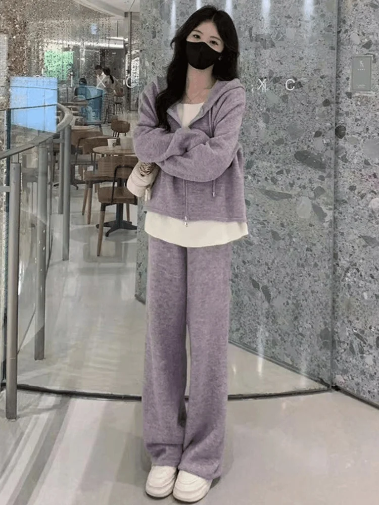 

Модный вязаный повседневный комплект: женские свободные брюки с широкими штанинами и шляпа, костюм-двойка, дышащий, легкий, осенняя коллекция