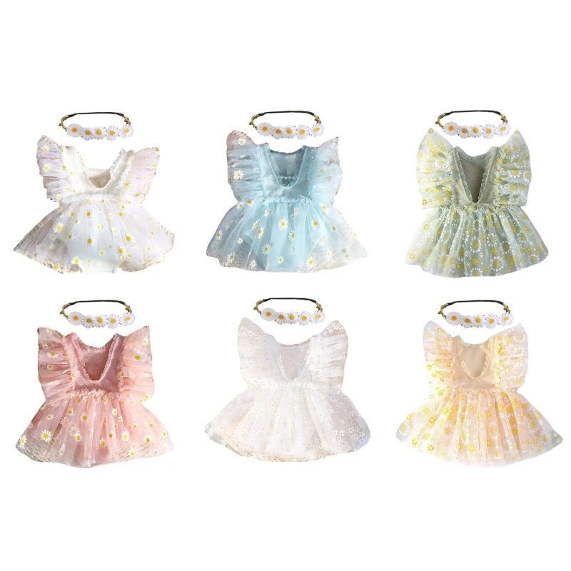 

RIRI Infant Photography Outfit Flower Headband Tulle Dress Photostudio Props Baby Photo Outfit Newborns Shower Supply