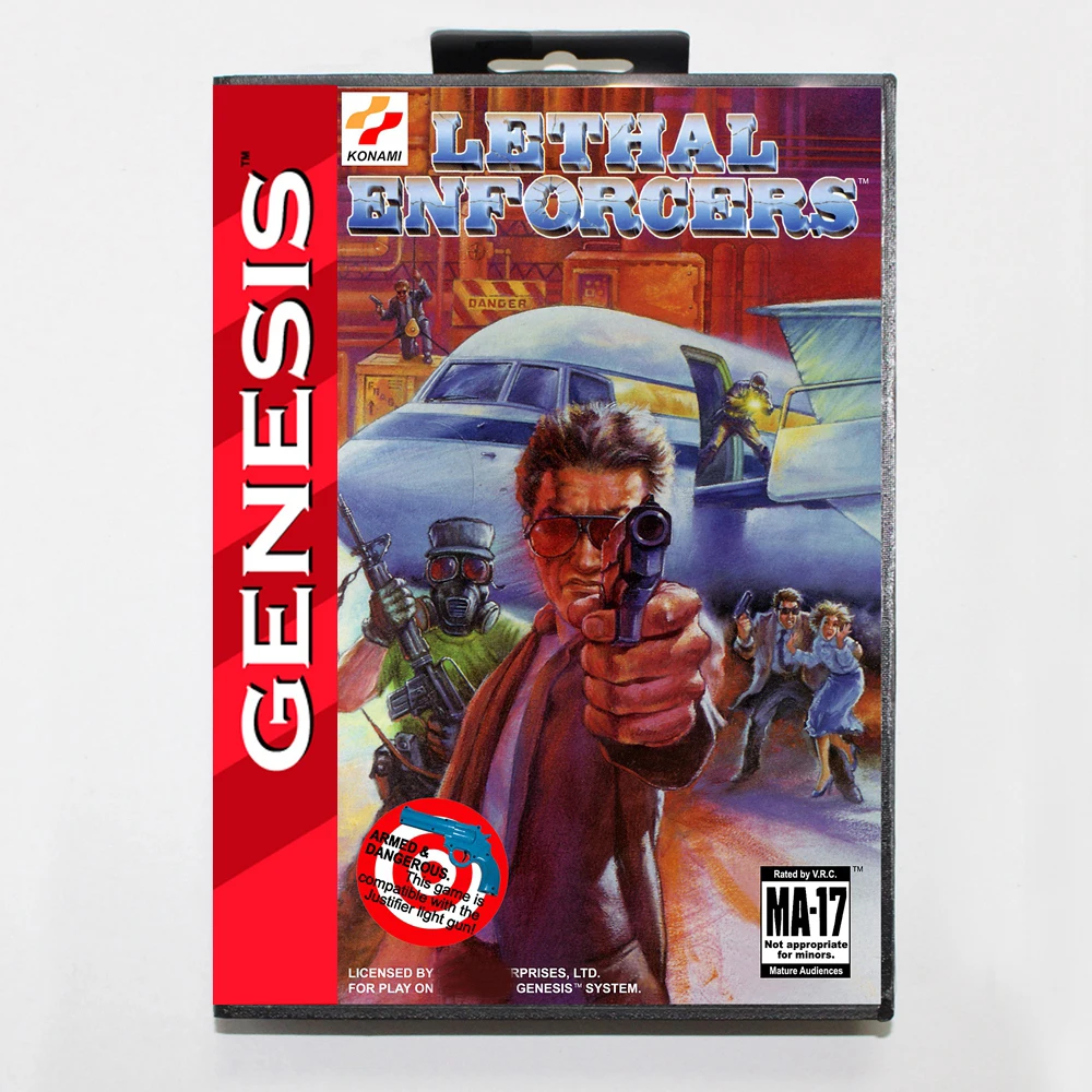 Lethal Enforcers MD Game Cartridge with USA Box for 16 Bit Sega Megadrive Genesis System