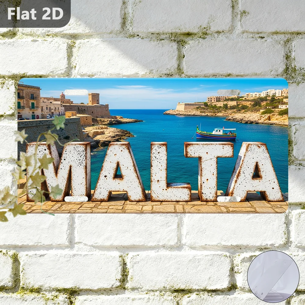 2D Flat - [Open ]2D Fla1pc, 2D, Retro Sign, Malta Sign with Coastal View Souvenirs, Holiday Gifts, Seasonal Decorative Gifts,