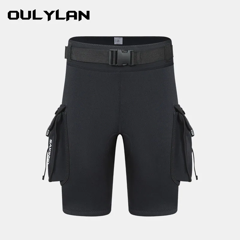 Oulylan 3mm Neoprene Diving Tech Shorts Scuba Shorts with Pocket Wetsuits Spearfishing Surfing Shorts Canoeing Kayaking Shorts