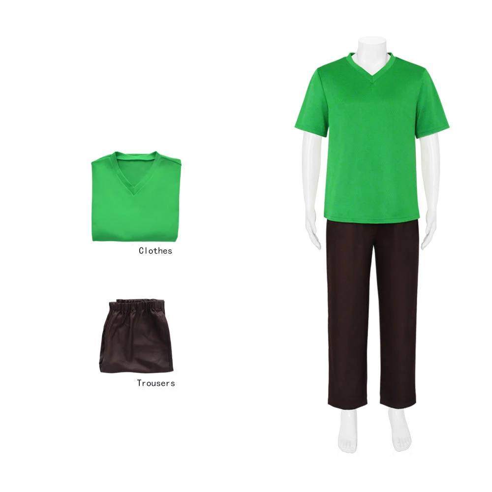 Costume de cosplay de film Shaggy pour hommes adultes, col en V, manches courtes, haut Bkacl, pantalon long, tenue masculine, olympiques d'Halloween, 03