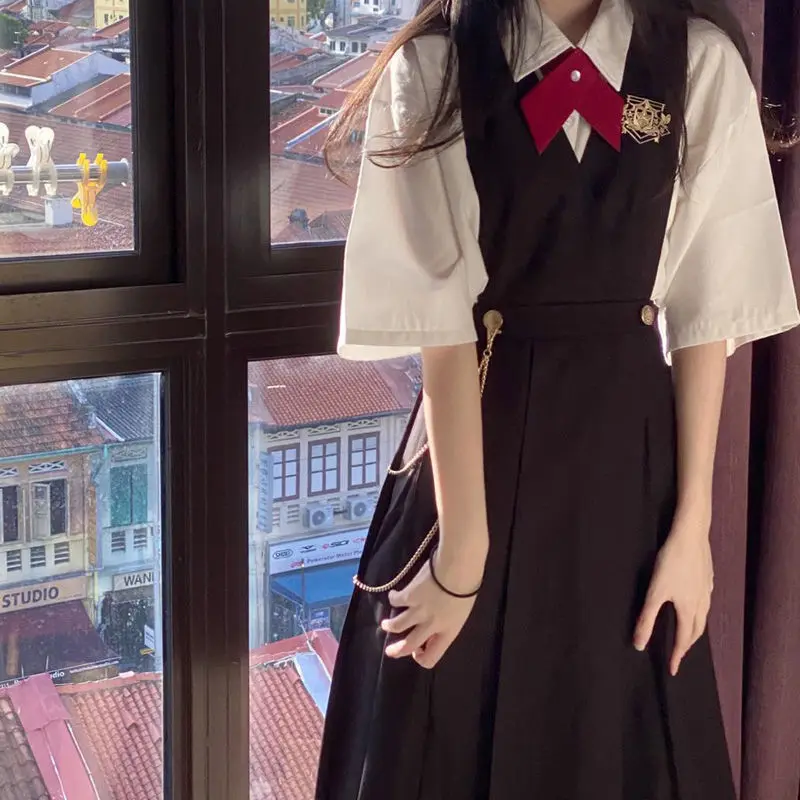 Japan Basic Preppy Style Dress Long Pleated Dress Orthodox Jk Uniform Skirt Vest Dress Female Students School Uniform