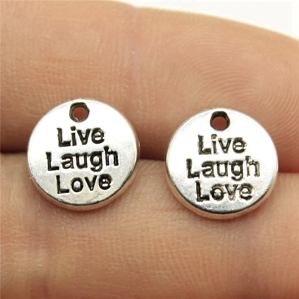 20pcs/lot 12x12mm Live Laugh Love Charms For Jewelry Making Antique Silver Color 0.47x0.47inch