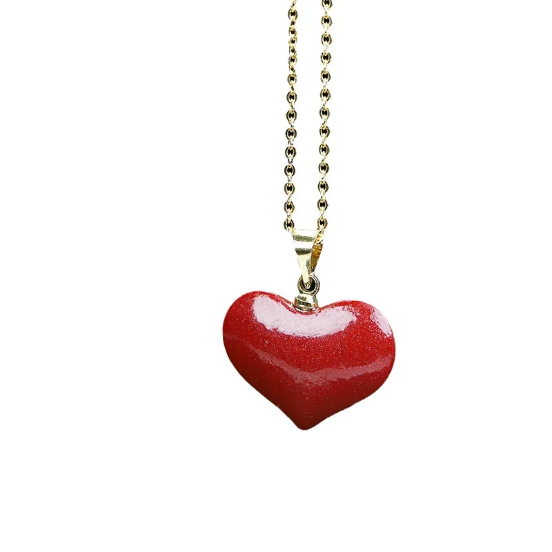 Love Cinnabar Clavicle Chain High Content Purple Gold Sandstone -to-Heart Seal Pendant