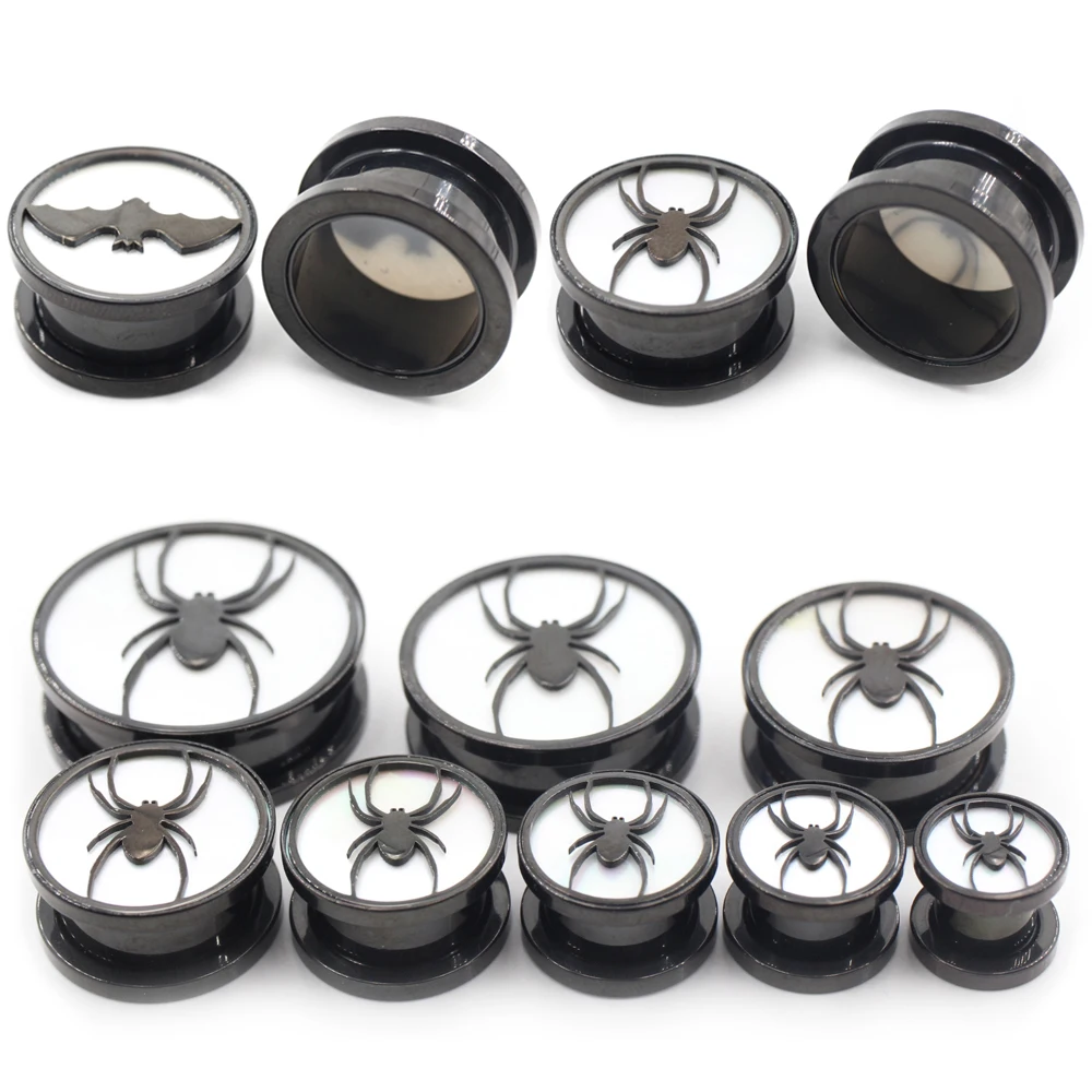 Alisouy 1PC Stainless Steel Shell Spider Bat Threaded Ear Tunnel Plugs Expander Stretcher Gauge Earrings Piercing Body Jewelry