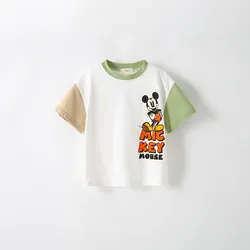 Fashion Splicing Short Sleeves Child Summer Clothes Casual Loose TShirt Kids Boys New Design Tees  Mickey Print Round Neck Tops