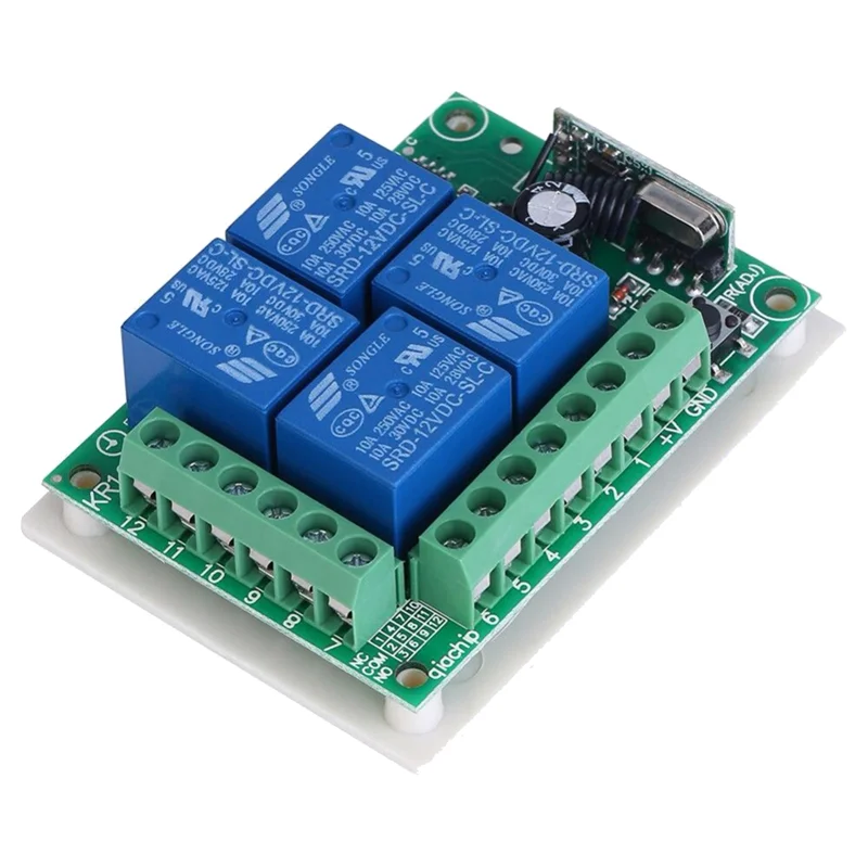 A62T-Universal Wireless Remote Control Switch DC 12V 4CH Relay Receiver Module with 4 Channel RF Remote 433 Mhz Transmitter